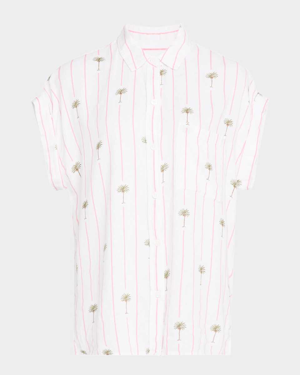 Whitney Striped Palm Button-Front Blouse